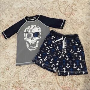GYMBOREE Boys 4T Swim Suit Shorts & Rash Guard Set Blue Anchors Pirate BEACH
